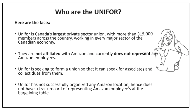 Slide from disclosed “Amazon Employee Relations” presentation.