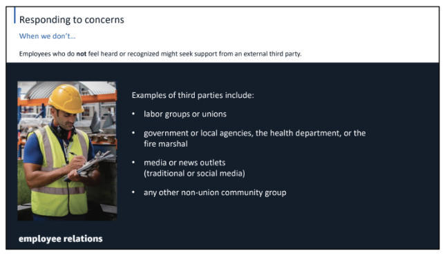 Slide from disclosed “Amazon Employee Relations” presentation.